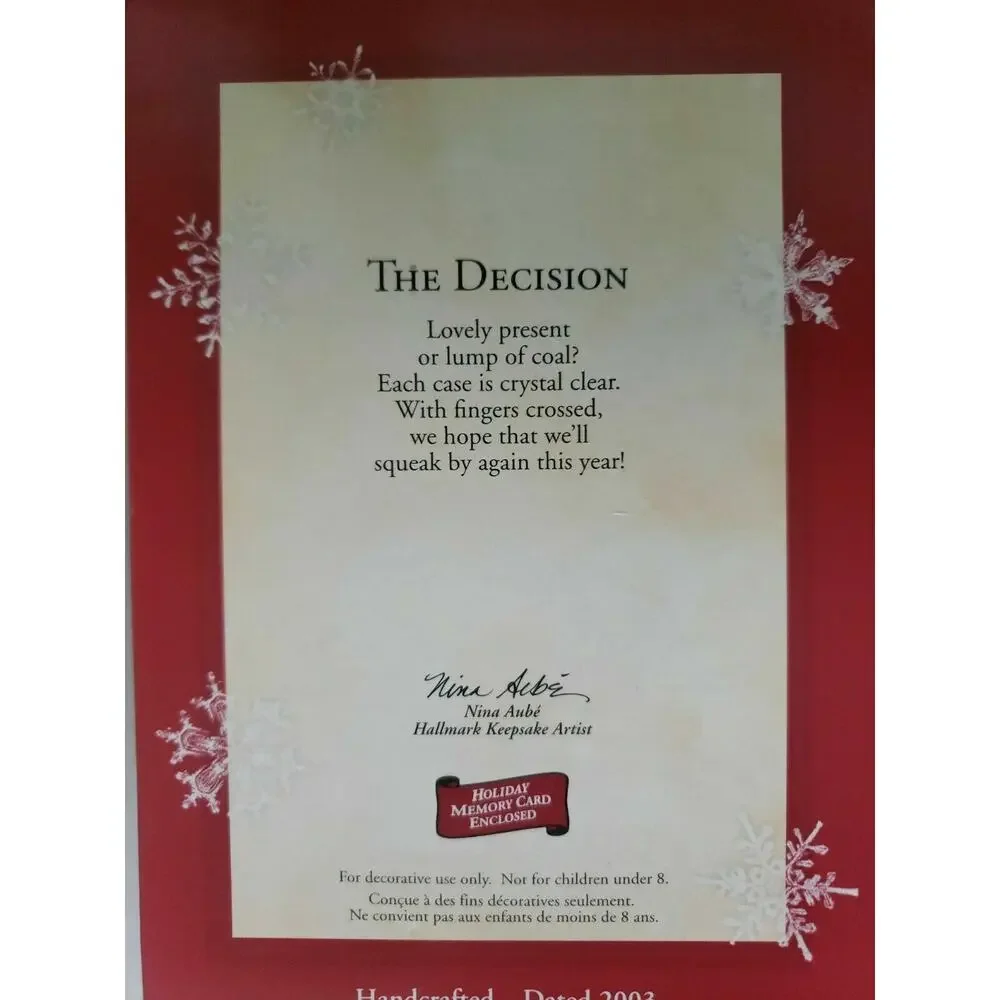 Vintage 2003 Hallmark‎ The Decision Ornament Santa Claus U5